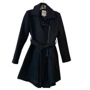 BB Dakota Black High Low Asymmetrical Zipped Peacoat with Belt